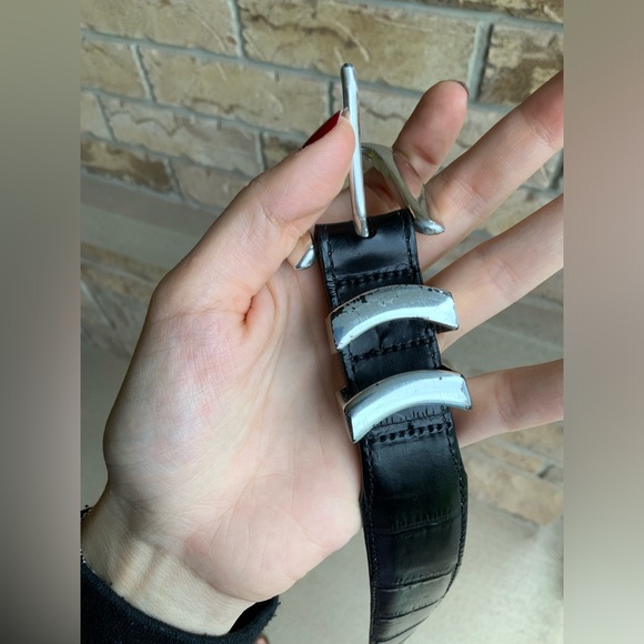 Vintage BRIGHTON ONYX Croc Embossed Leather Buckle Black Women’s Belt Size 42 - Picture 11 of 16